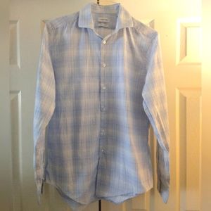 Men's Blue/white Calvin Klein Slim Fit Stretch Long sleeve, (15-15 1/2) 34,35